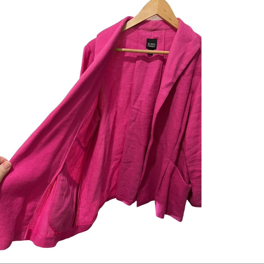 EILEEN FISHER HOT PINK LINEN BLEND COLLARED OPEN FRONT BLAZER JACKET SIZE MEDIUM - Picture 10 of 16